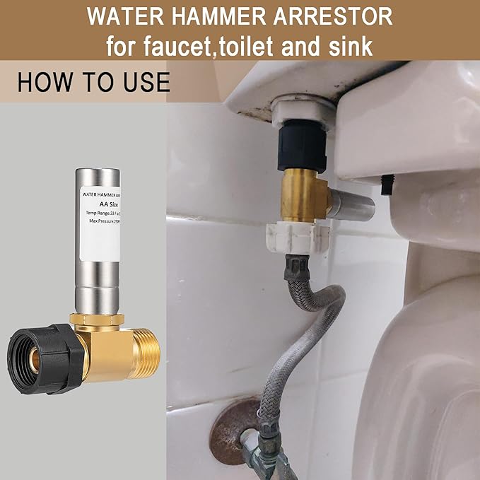 [2 Pieces] Lingmfg Water Hammer Arrestor For Toilet, 7/8 Inch BC Thread Brass LING-TWHA78-SS-2