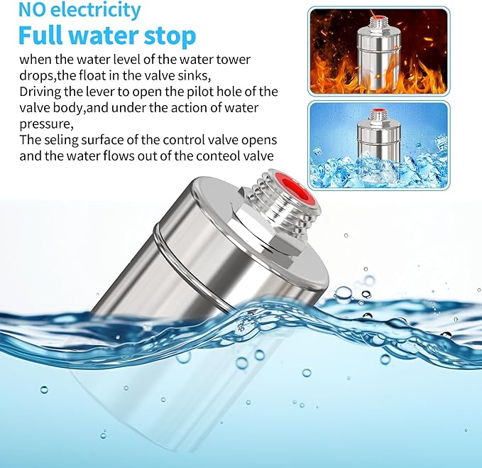 304 Stainless Steel Float Valve,Ball Valve Stainless Steel,1/2 to 3/4 Inch Automatic Water Level Control, Auto Fill Valve for Water Tanks,Livestock Troughs（Top/Side Entry）