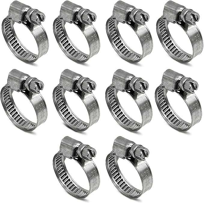 Embossed Worm Gear Hose Clamps Size#8, 5/8-1 inch Adjustable Heavy Duty Stainless Steel Hose Clamp, all 304 for Small Hose Clamps (16-25 mm, 10 Pack)