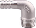 DERNORD 1/2" Hose Barb x 1/2" Male NPT Stainless Steel 90 Degree Elbow- Home Brew Pipe Fitting