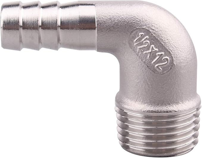 DERNORD 1/2" Hose Barb x 1/2" Male NPT Stainless Steel 90 Degree Elbow- Home Brew Pipe Fitting