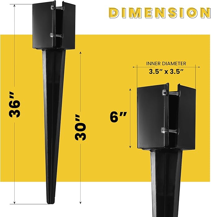 4 Pcs 36" Heavy Duty 4x4 Fence Post Anchor Ground Spike Metal Black Powder Coated - Mailbox Post Anchors. Length: 36 inches, Outer Dimension: 4” x 4” (Fit 3.5” x 3.5” Square Wood Post)