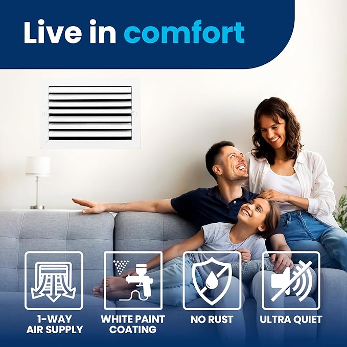 20x10 Inch (Duct Opening) Aluminum 1-Way Air Flow Vent – HVAC Vent Cover for Wall or Ceiling – Quiet HVAC Wall Register with Multi-Shutter Damper – Adjustable Curved Blade - Plastic Seal for Tight Fit
