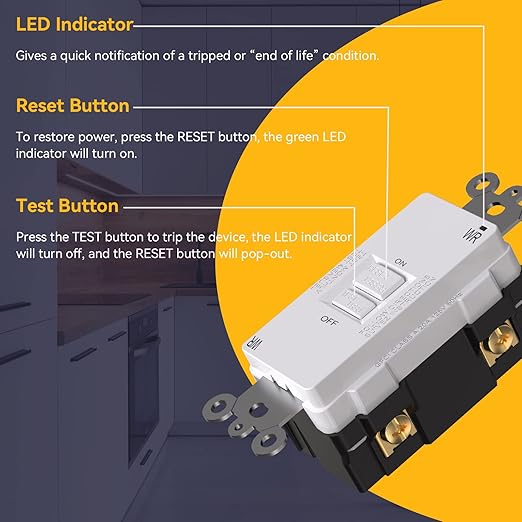 AIDA 20 Amp 120V Blank Face GFCI Weather Resistant Self Test LED Indicator Indoor Outdoor Faceless GFCI WR Outlet with Cover, UL Listed, Back &Side Wire (White, 1Pack)