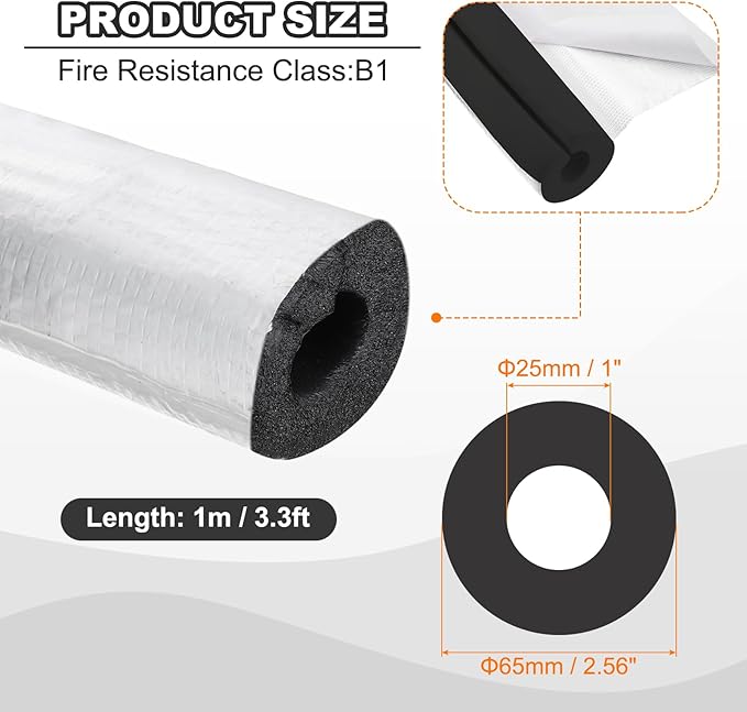 PATIKIL Pipe Insulation Foam Tube, 3.3FT Length Self Adhesive Pipe Freeze Protection Wrap with Aluminum Foil 1"(25MM) ID x 2cm Thickness for Outdoor Winter Irrigation