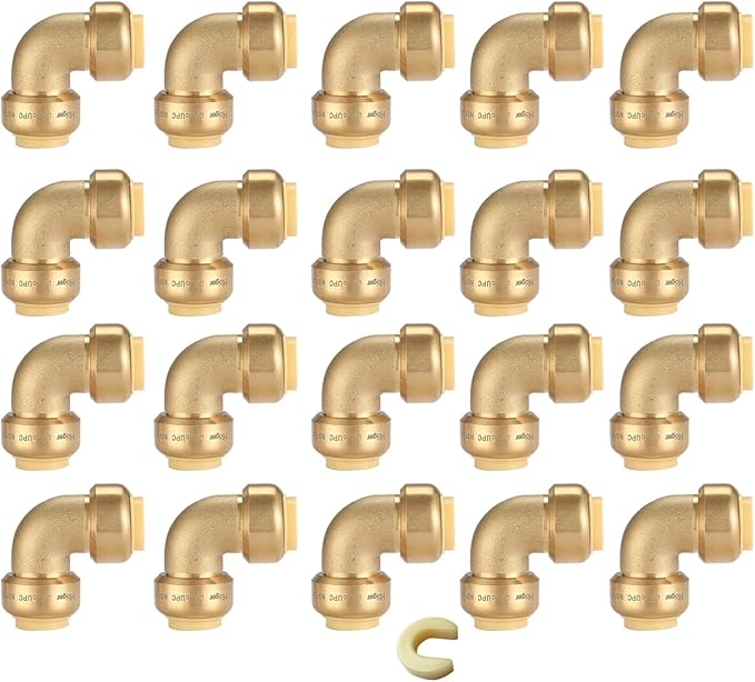 1/2" 90-Degree Pushfit Elbow,20 Pack Push-fit Elbows with 1 Pack Disconnect Clip, Push-to-Connect Plumbing Fittings for PEX, Copper, CPVC(PF042-20Pack)
