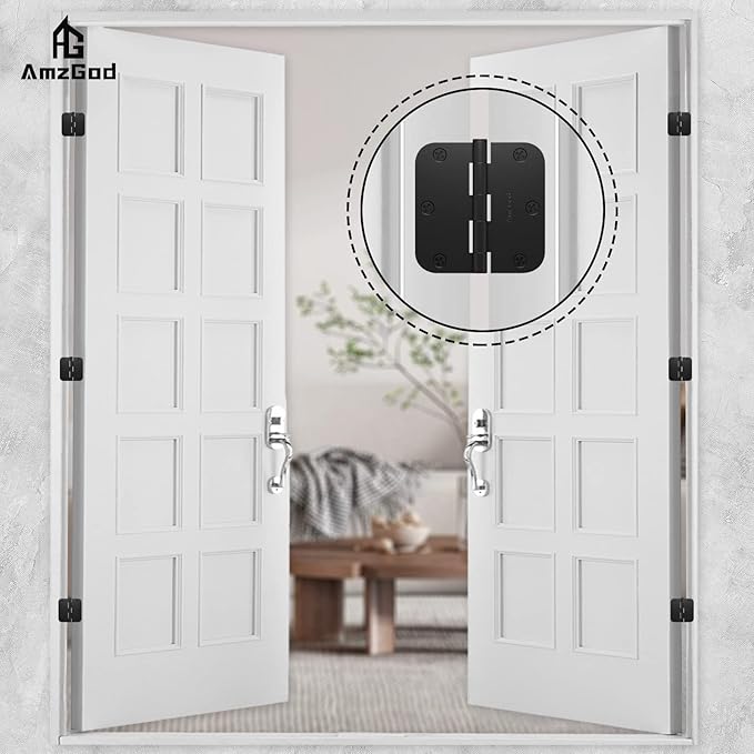 Black Door Hinges - 30 Pack Matte Black Door Hinges 3.5 Inch with 5/8" Radius Corners - Black Hinges for Interior and Exterior Doors - Heavy Duty 3 1/2" Residential Door Hardware