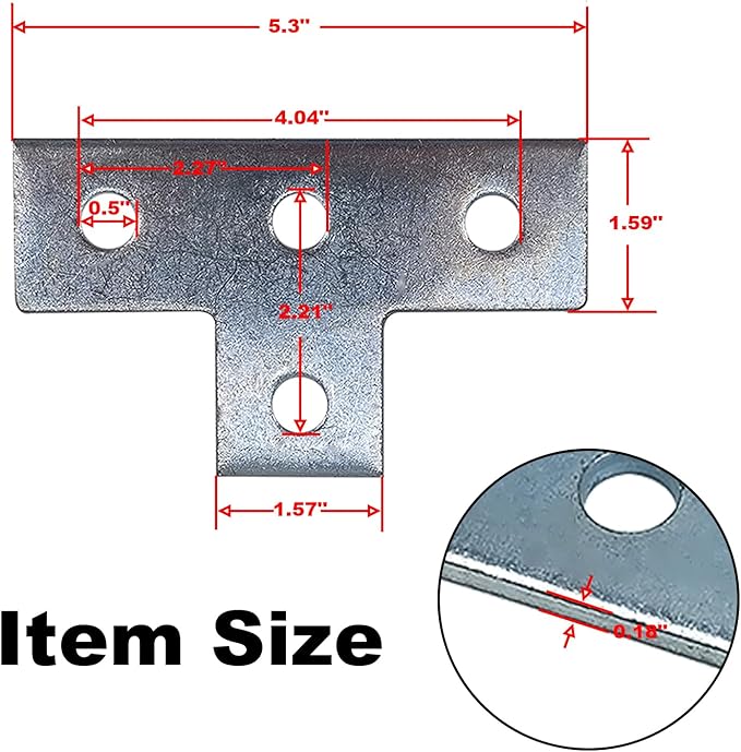 4 Hole T Shaped Connector Flat Plate Fitting Bracket Brace Fit for 1/2" Bolt in 1-5/8" Strut Channel, 6 Pack