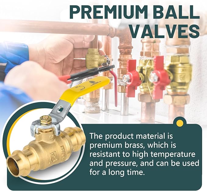 1/2" Press Ball Valve, 30 Pack Shut Off Valves with EPDM O-ring, Quarter Turn Brass Full Port Shut Off Ball Valve for Hot and Cold Water, NSF/ANSI 61 Certified