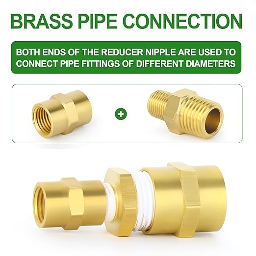 TAISHER 5PCS Brass Pipe Fitting, Reducer Adapter, Hex Nipple, 1/4-Inch Male Pipe x 1/8-Inch Male Pipe