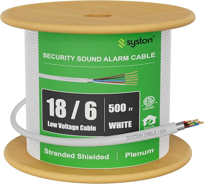 SYSTON 18/6 Fire Security Burglar Station Sound Alarm Control Cable Wire, Plenum-Rated CMP/CL3P Shielded 100% Copper Stranded UL/ETL,UV Resistant RoHS for Indoor/Outdoor Low Voltage Applications Use