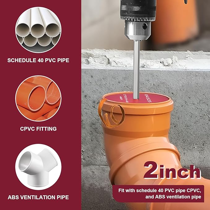2 Inch PVC Pipe Reamer PPR200 Clean Ream Extreme with 3/8-Inch Hex Shaft, Meifrenship Plumbing Tool Head Aluminum, Pipe Reamer Tool for 2" SCH. 40 PVC, CPVC & ABS Fittings, PVC Fitting Saver