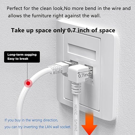90 Degree CAT6 Ethernet Cable Right Angle Upward Angled White 3ft,RJ45 LAN Gigabit Network Cord Cat 6 90 Degree Adapter,Bandwidth up to 250MHz 1Gbps