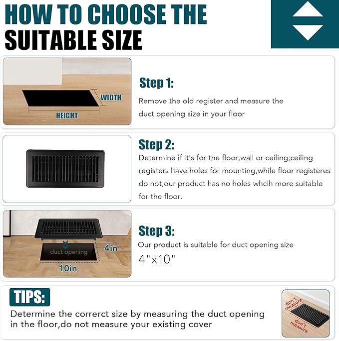 VOISEN Floor Register 4x10, 12 Pack Black Floor Vent Covers, Heavy Duty Steel Walkable Floor Vents,Vent Covers for Home Floor