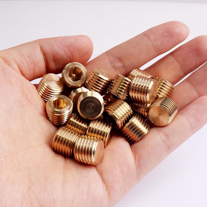 20PCS 1/4" NPT Male Pipe Plug Fitting Brass Hex Counter Sunk Plugs,Internal Hex Socket Thread Plug Kit