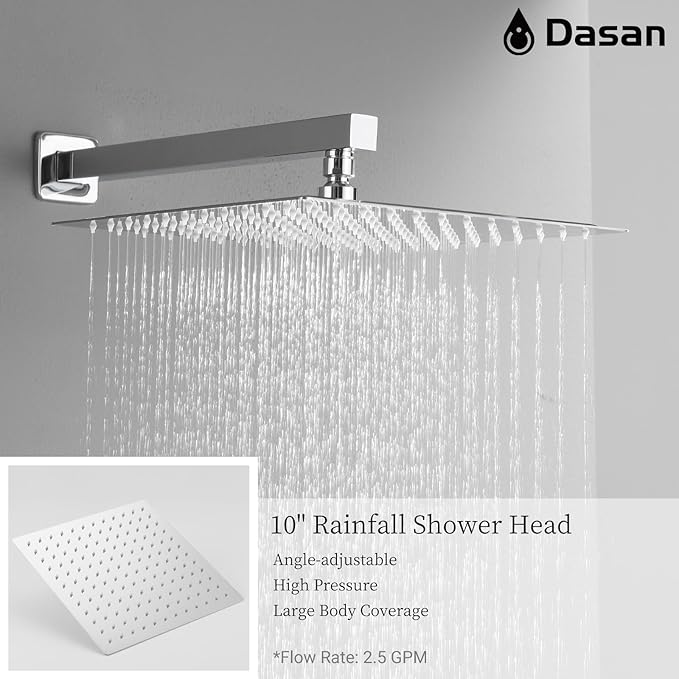 DASAN Tub Shower Faucets Sets Complete Chrome Bathtub Shower System with Tub Spout, Bathtub Faucet Set Tub and Shower Faucet Combo Trim Kit with Rough-in Valve, DA-SS03PC-S10W