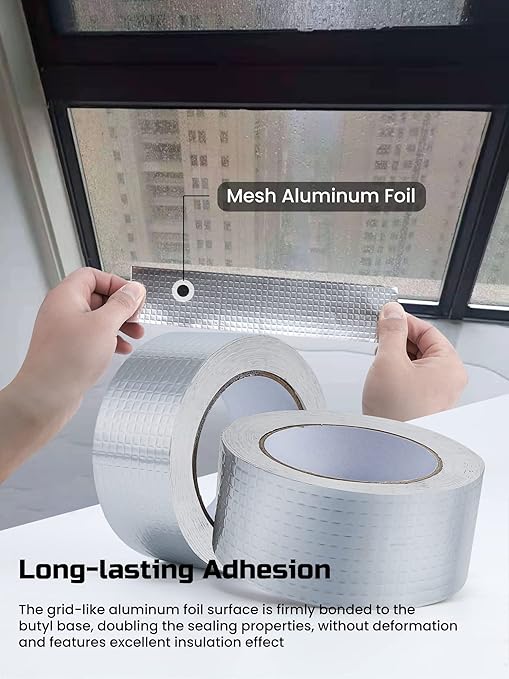 Lichamp Aluminum Butyl Tape, Waterproof Butyl Aluminum Foil Tape 2 inches x 16.4ft for RV Repair, Roof, Window Patch, Boat and Outdoor Pipe Sealing