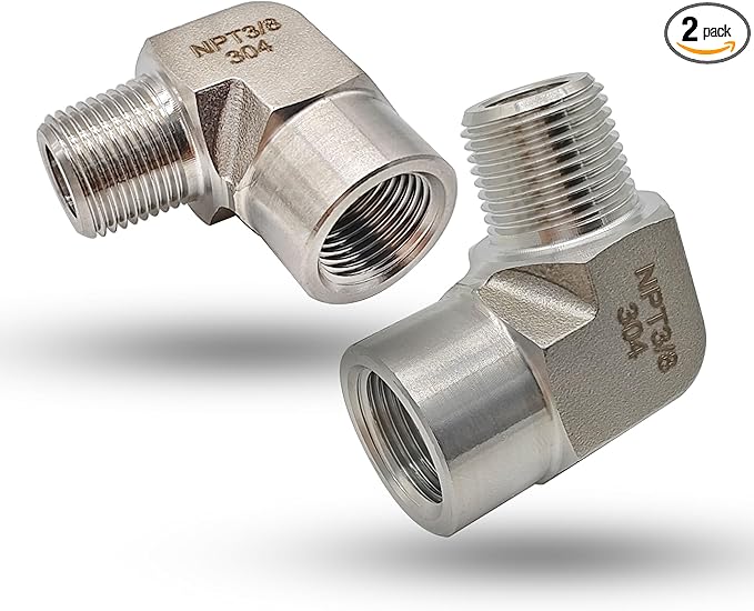 3/8" NPT Female x 3/8" NPT Male 90 Degree Street Elbow Pipe Fitting, 304 Stainless Steel Forged Barstock Street Elbow Adapter, Heavy Duty 5800PSI Pipe Fitting Connector (male x female,3/8")