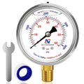 60 PSI Pool Pressure Gauge, 2.5" Dial, 1/4" NPT Lower Mount, Stainless Steel Case, Glycerin-Filled Manometer for Home Water, Air, Oil, Gas Pressure Testing