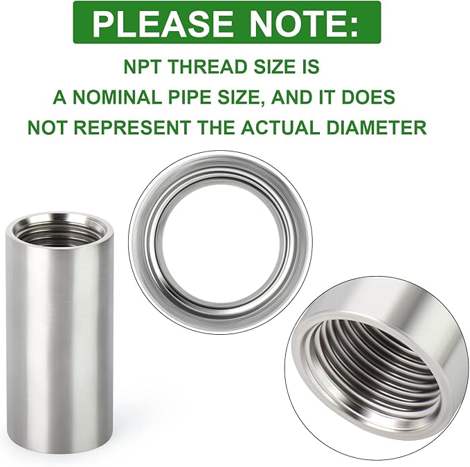 TAISHER 2PCS Stainless Steel Pipe Fittings, 3/8" NPT x 3/8" NPT Female Threaded, 2" Length Nipple Cast Pipe