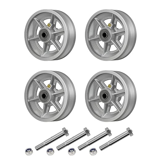 6" X 2" Sliding Gate Wheels（4 Pack）, Cast Iron V Groove Wheel with Roller Bearing-1000 lbs Capacity, Rolling Gate Wheels, Sliding Gate Casters, Gate wheels for Metal Tube Gate, Silver
