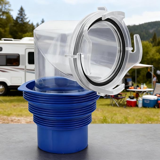 RV Sewer Connector - 4-in-1 Adapter Clear Waste Elbow for Easy Drainage, Leakproof Waste Management with Quick Extension, Trailer Hose Fitting Motorhome Camping Truck Caravan, PVC, Travel Use