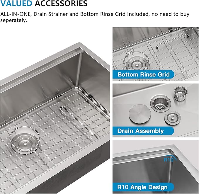 30 Undermount Kitchen Sink - Fulorni 30"x19" Kitchen Sink Ledge Workstation Under Counter 16 Gauge 304 Stainless Steel Single Bowl Basin