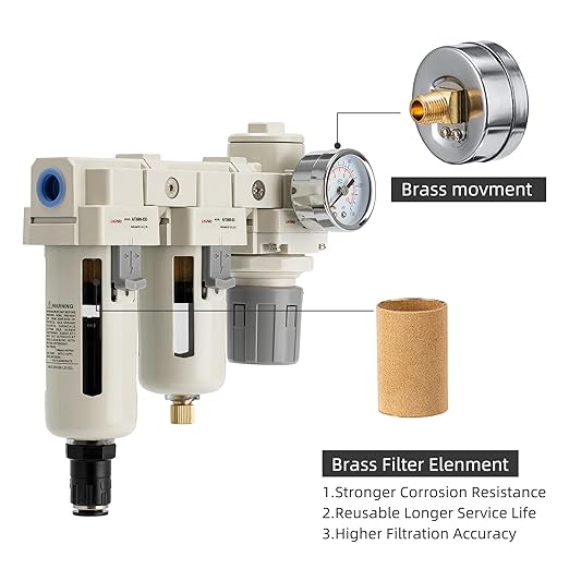 Air Filter Dryer 3/8 NPT Auto Drain+Semi-Auto Drain-Double Air Filters,Air Pressure Regulator,Air Compressor Water Separator(0-150PSI)
