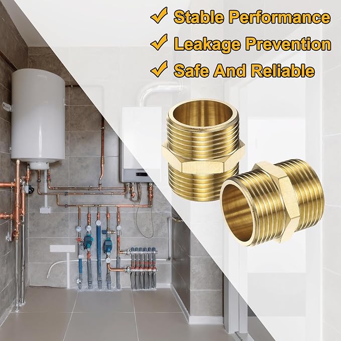 PATIKIL Brass Pipe Fitting, 1" BSP Male x 1" BS Male Thread Connector Brass Hex Nipple Pipe Fitting Adapter for Gas Water Refrigeration System Conversion