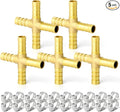 GASHER 5PCS 5/16" Brass Hose Barb, 4-Way Hose Fitting with 20 Hose Clamp Intersection/Lquid/Fuel/Air