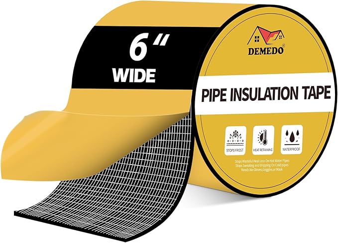 DEMEDO Pipe Insulation Tape, Pipe Wrap Insulation Foam Tape Self Adhesive, Outdoor Water Pipe Insulation Roll for HVAC, AC Line Insulation, 6 inch x 16.5 FT Heat Tape for Water Pipe, Black