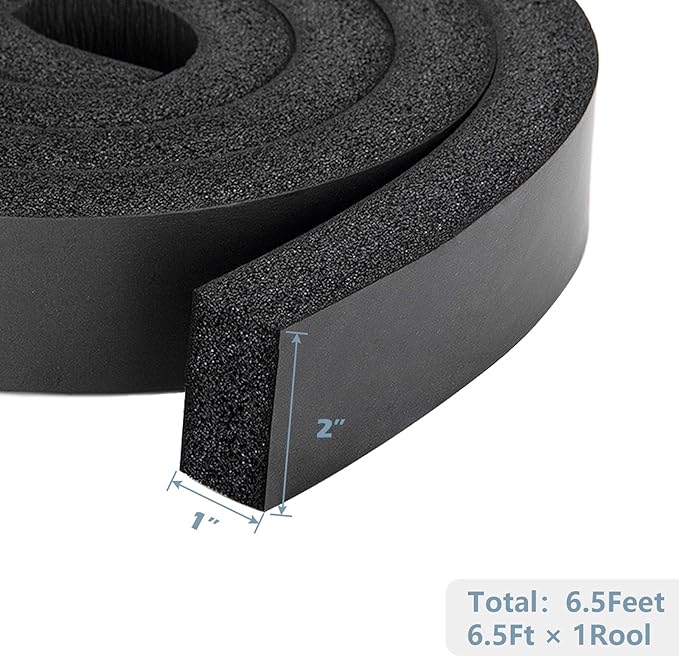 NBR-PVC Foam Window AC Insulation Strip, 2 X 1 Inch High Resilience Weather Seal Roll with Non-Viscous Design (6.5 Feet Long)