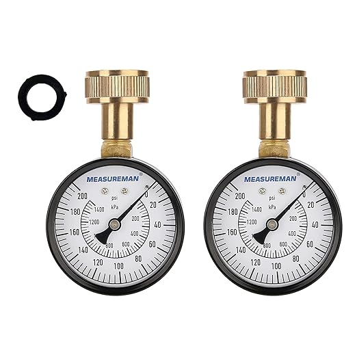 Measureman 2-1/2" Water Pressure Test Gauge, 3/4" Female Hose Thread, 0-200 psi/kpa (2 Pack)