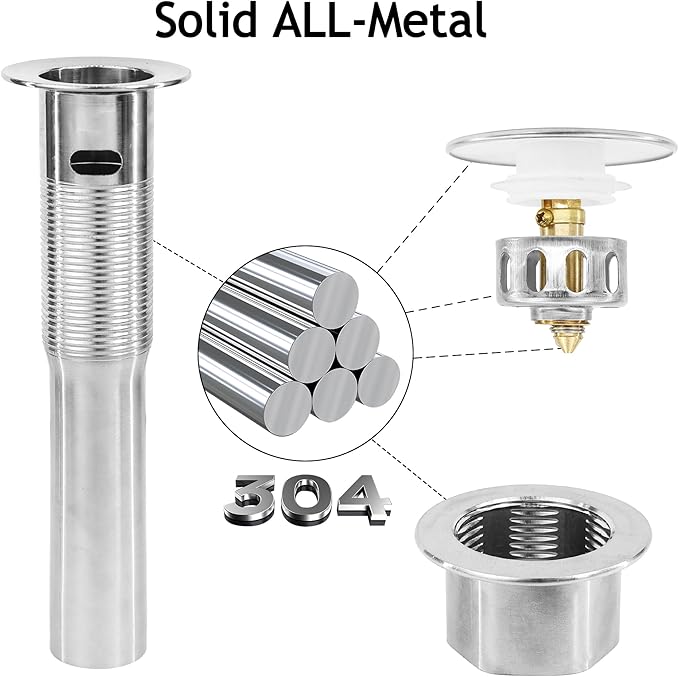 Bathroom Sink Drain,2 Pack Drain Stopper with Overflow,Pop Up Drain Assembly with Detachable Strainer Basket,Built-in Anti-Clogging, Stainless Steel Nut Brushed Nickel