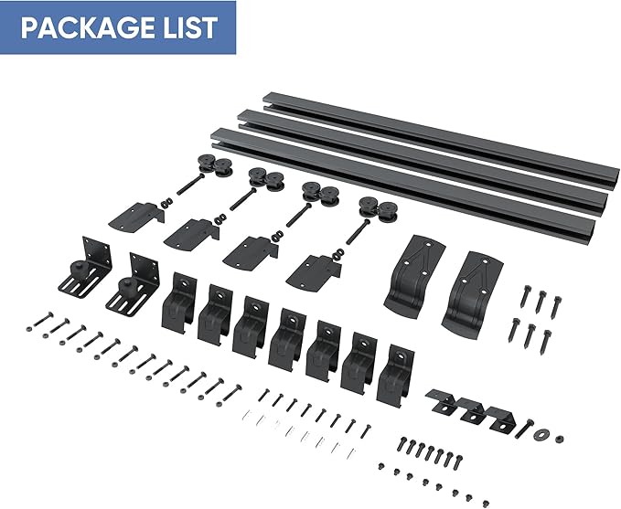Exterior Barn Door Hardware Kit, BARNSMITH 12FT Sliding Barn Door Hardware Heavy Duty Doors Track Kit for Double Doors Use, Wall Mount, Black (Hardware Only)