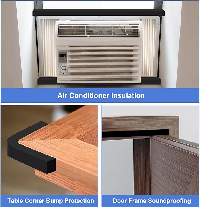 2 Rolls Air Conditioner Window Seal, 1''X2''X 6.5 Ft Non-Adhesive Foam with White Points, Air Conditioner Foam Insulation for Door/Window Seal, Total 13FT