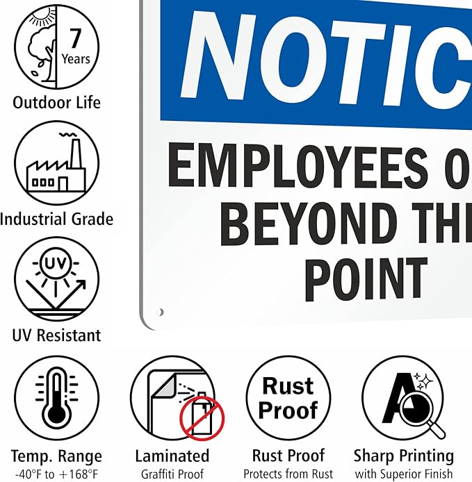 SmartSign 10 x 14 inch “Employees Only Sign, Employees Only Beyond This Point Sign” Metal Sign, 40 mil Laminated Rustproof Aluminum, Blue, Black and White, Made in USA