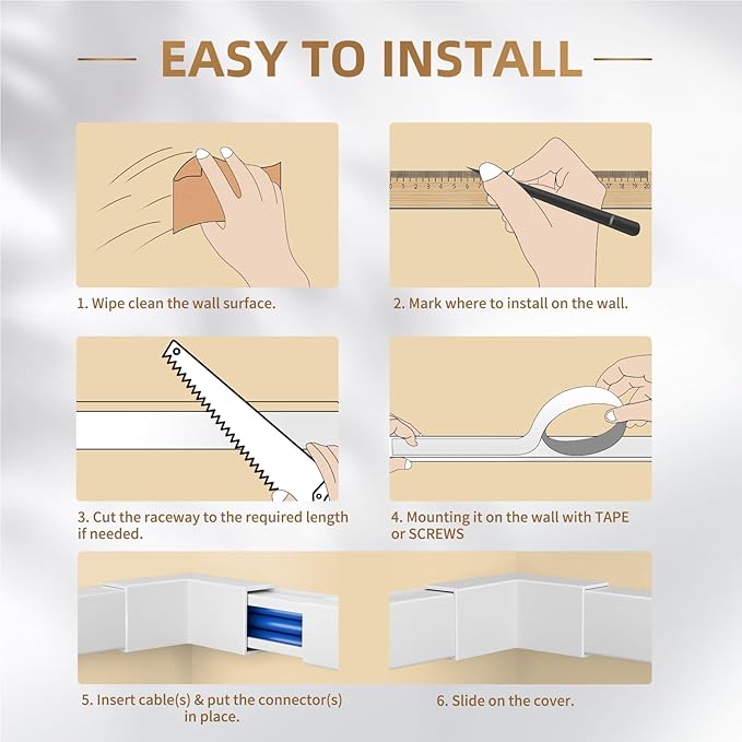 Delamu Cable Hider, 315in Cord Covers for Wires on Wall, One-Cord Cord Hider, Paintable Wire Hiders Wire Covers for Cords, Cable Management for Hiding 2-3 Wires, 20x L15.7 W0.95 H0.55in, White
