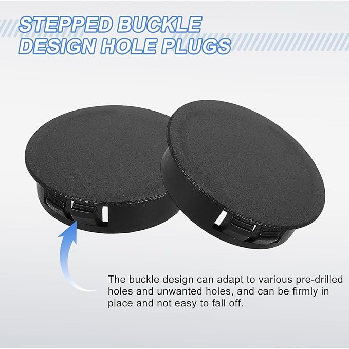 uxcell 15Pcs Plastic Hole Plugs, 32mm(1-1/4") Flush Type Panel Plugs, Round Snap Knockout Locking Plugs for Furniture Insert End Caps Panels, Black