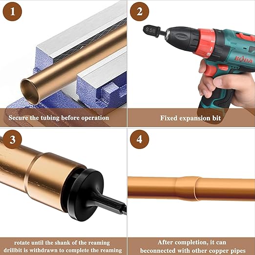 HVAC Repairing Set, Boring Drill Bits, Air Conditioner Copper Tube Expander Swaging Tool Drill Bit Manual Copper Pipe Swage, 1/4", 3/8", 1/2", 5/8", 3/4", 7/8" Bits Set (6PCS) (6)