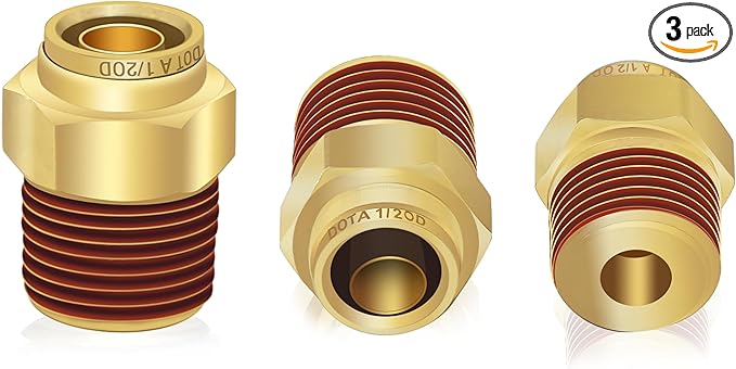 1/2" Brass Push to Connect DOT Air Brake Fittings, 3PCS Air Line Quick Connect Fittings 1/2" Tube OD x 1/2" NPT Connector Tube to Male Pipe for Truck Trailers Air Brake System