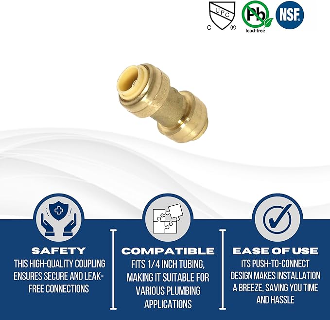 XFITTING Push Fit 1/4 Inch x 1/4 Inch, 1/4 in Push Fit Coupling, 28-6-6=5XX, 5 Pieces