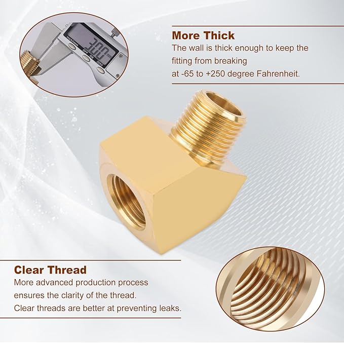 2pcs 1/8” Brass Fittings 45 Degree Barstock Street Elbow 1/8" NPT Male Pipe to 1/8" NPT Female Pipe Elbow Forged Brass Pipe Fittings