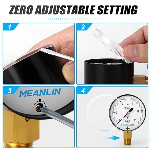 MEANLIN MEASURE 0-15 in H2O Diaphragm Type Capsule Low Pressure Gauge, 1/4" NPT, 2-1/4" Face Dial, Adjustable Water Column Gauge, Lower Mount