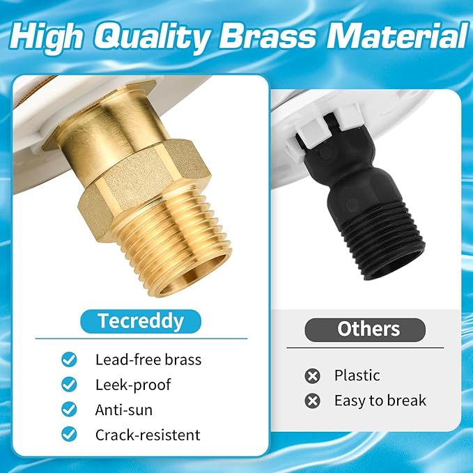 RV City Water Inlet with Brass Check Valve, Fresh Water Fill Flange for Camper Hookup, Durable RV Water Replacement Connection Fittings, White