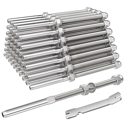 BLIKA 50 Pack 6" Long Swage Threaded Stud Tension End Fitting Terminal for 1/8" Deck Cable Railing, T316 Stainless Steel, Swage Threaded Terminal for 4x4, 2x2 Wood Metal Post, Cable Railing Hardware