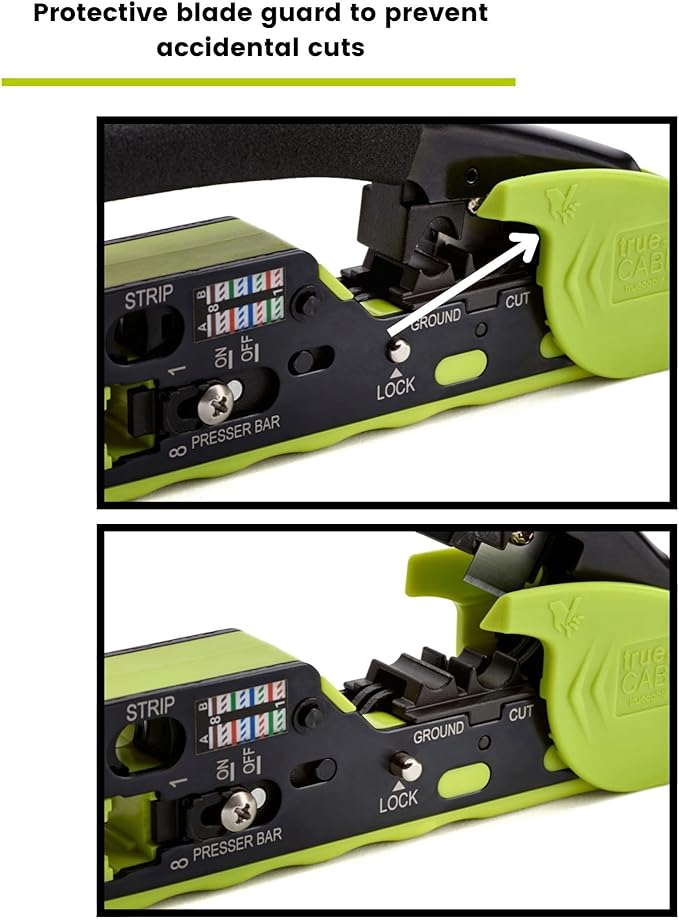 trueCABLE Crimp Tool for Pass Through RJ45 - All-in-One Ethernet Crimper, Cutter, Stripper - Works with Cat5e, Cat6, Cat6A Shielded and Unshielded Connectors