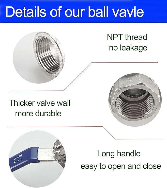 1 Inch Ball Valve, Heavy Duty Male NPT (MNPT) X Female NPT (FNPT) Thread with Long Handle Switch, 304 Stainless Steel NPT Full Port Forged 1" Ball Valve for Water Oil and Gas, 1000 WOG (1 Piece)