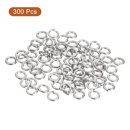 uxcell 300 Pcs Spring Lock Washer, M4 Split Lock Washer Assortment 316 Stainless Steel Lock Washers for Screws Bolts Nuts, Silver