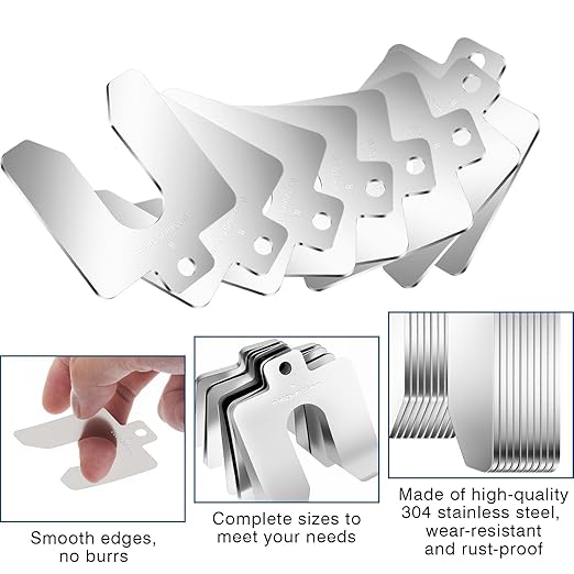 Shimeyao 130 Pcs Size B 3" X 3" Stainless Steel Slotted Shims Kit Metal Shims Stock for Leveling Assortment with Storage Box for Machinist Motor Door Shop Kit Replacement Pack